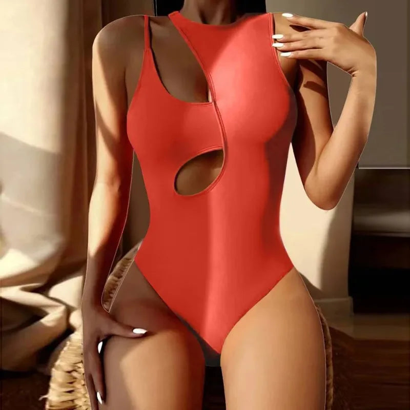 One Piece Swimwear Women One Shoulder Push Up Hollow Out Swimsuits Solid Bathing Suits Beachwear