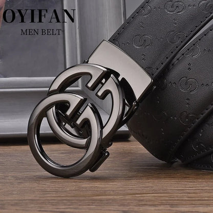 OYIFAN Fashionable Men's Designer Belt in High Quality Genuine Leather, Automatic Buckle Belt with Style Business Belt for Men