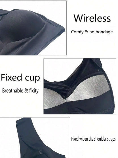 3Pcs Women Sport Bras Plus Size Seamless Lace Bra Bralette Backless Lady Brassiere Vest Female Gathers Shock-Proof Wireless Top