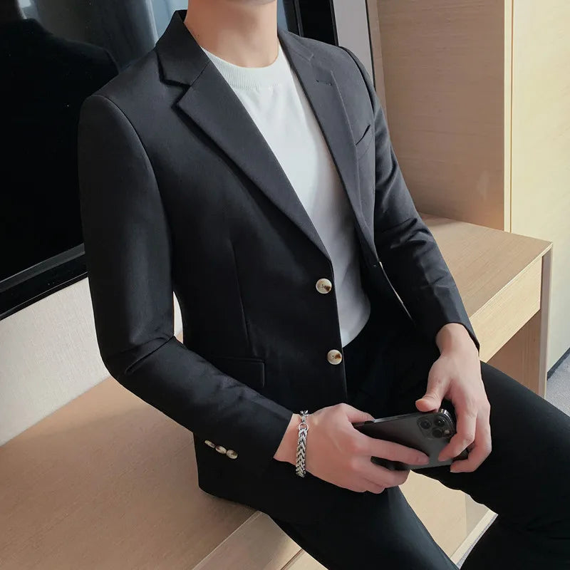 2025 High Quality Solid Single Button Casual Blazer Men's Korean Simple Business Elegant Fashion Party Slim Fit Suit Jacket 4XL