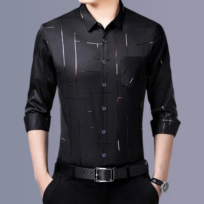 Men's Casual and Fashionable Long Sleeved Printed Shirt, Non Ironing and Wrinkle Resistant Business Top