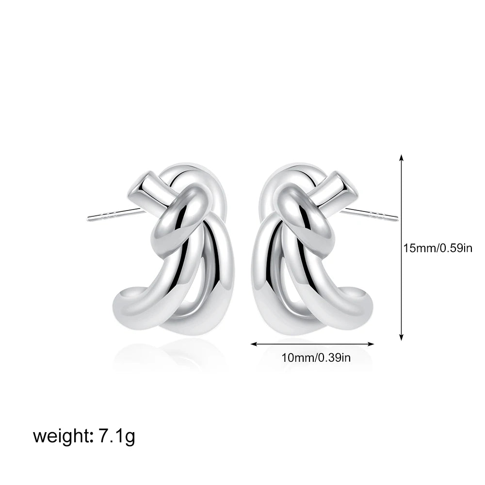 Geometric Stainless Steel Gold Sliver Color Bilayer Stud Earring for Women Irregular Metal Texture Fashion Jewelry Gift