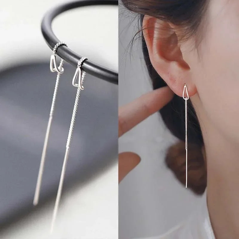 Drop Ear Line Long Hanging Earrings for Women Rose Gold Color Zircon Crystal Piercing Threader Earing Ear Accessories Jewelry