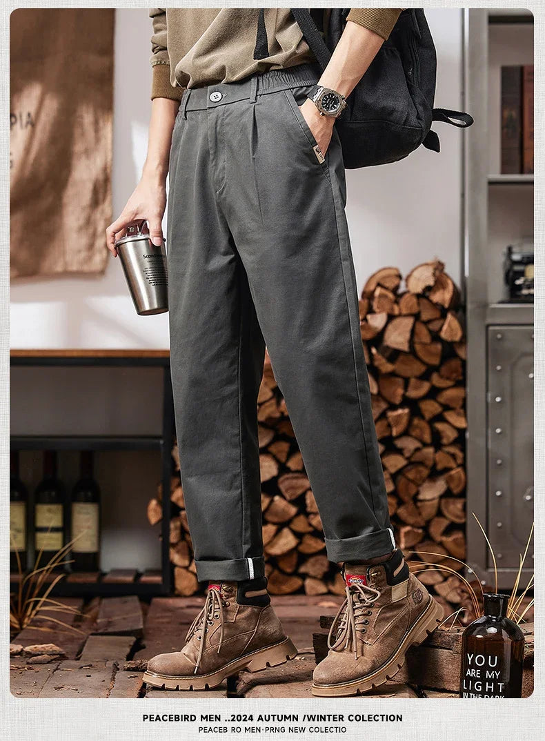 2025 New in Men's Straight Pant Elastic Waist Chino Trouser Cargo Male Regular Fit Cotton Stretch Spring Casual Korean Golf Wear