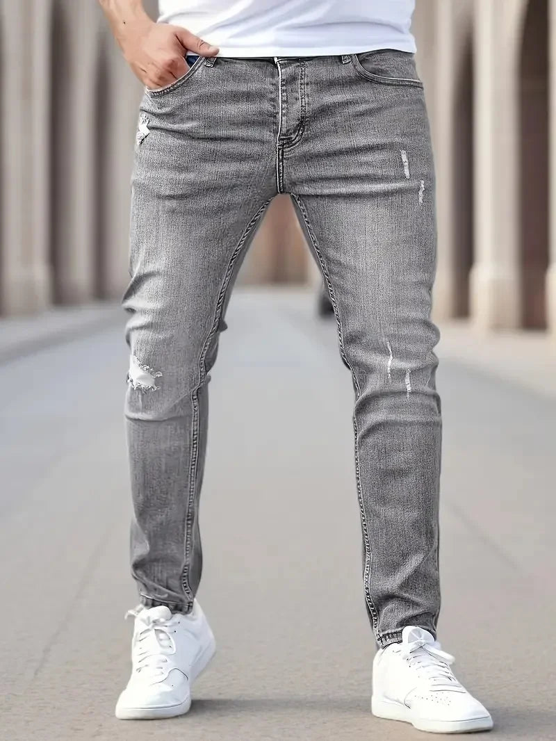 Men Casual Denim Pants Elastic Skinny Jeans Multi-Pocket Trousers Slim Fit Black Jeans Soild Cargo Pants Man Clothes Streetwear