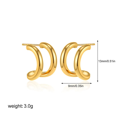 Geometric Stainless Steel Gold Sliver Color Bilayer Stud Earring for Women Irregular Metal Texture Fashion Jewelry Gift