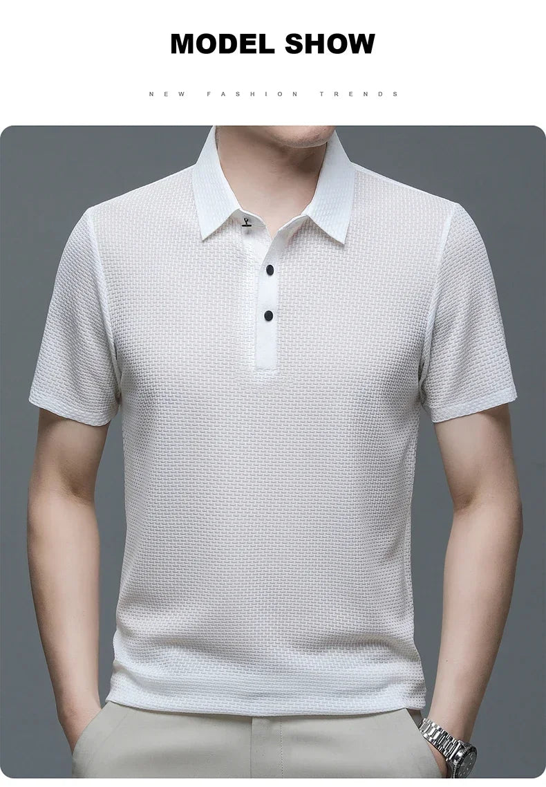 Waffle Ice Silk Short Sleeved Men's Polo Shirtsweat Absorbing Casual Shirtcool and Breathable New Style High-quality Busin