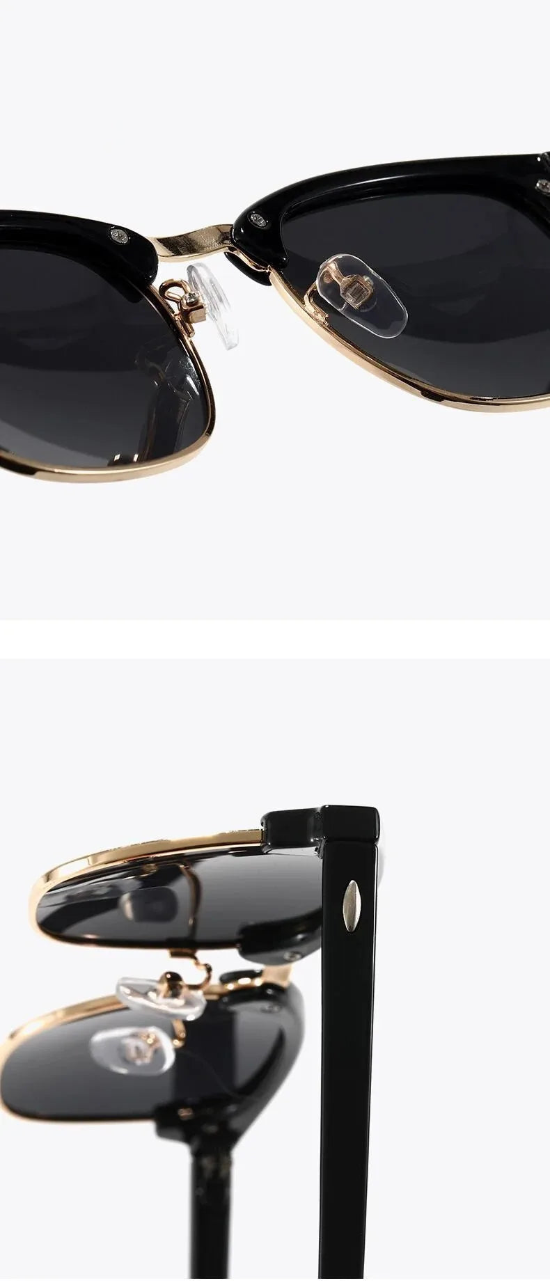 Half Frame Polarized Sunglasses Man Woman Luxury Brand Designer Sun Glasses Male Retro Rivet Mirror Eyewear Metal Gafas De Sol