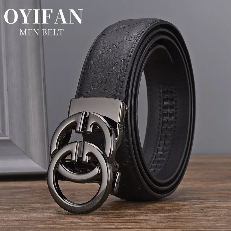 OYIFAN Fashionable Men's Designer Belt in High Quality Genuine Leather, Automatic Buckle Belt with Style Business Belt for Men