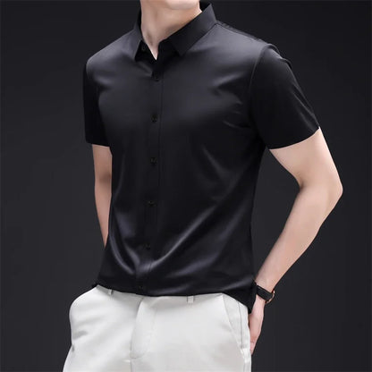 New Men's Business Casual Short Sleeved Solid Color Shirt Wrinkle Resistant Wrinkle Free Comfortable All Season Versatile Top