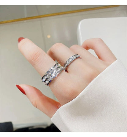 Luxury Rose Gold Double Rowed Square Zircon Stainless Steel Ring Women's Romantic Engagement Wedding Party Jewelry Women Gift