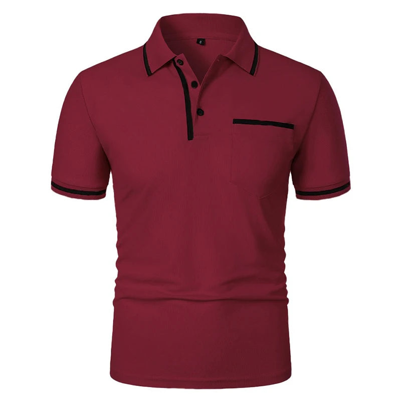 New Men's Short Sleeve Polo Shirts Solid Color Casual T-shirt Summer Trendy Breathable Loose Basic Splice Top Pockets Men Shirts