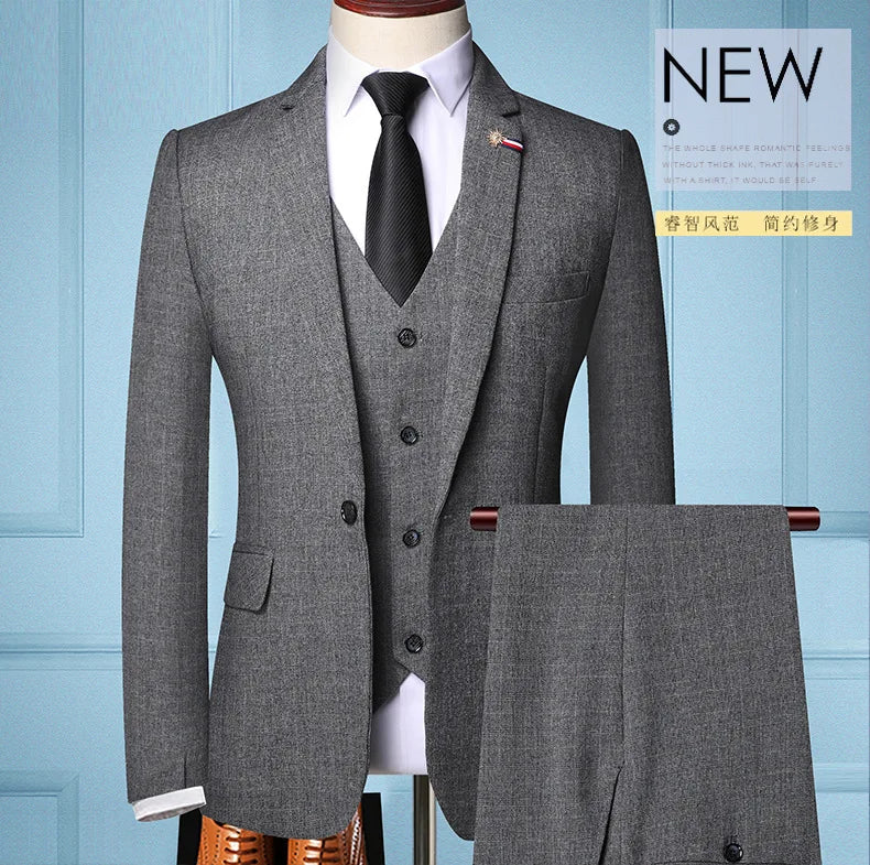 S-6XL (Jacket + Vest + Pants) Retro Gentleman Classic Fashion Plaid Mens Formal Business Slim Suit 3Pces Set Groom Wedding Dress