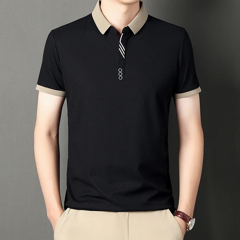 Men's Solid Color Casual Fashion Short Sleeve Polo Shirt Summer Comfortable Top for Business And Leisure