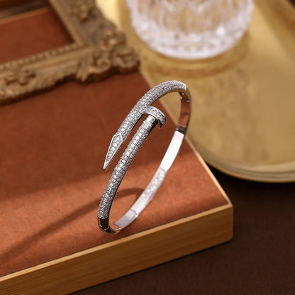 RAKOL High-quality New Zircon Nail Open Bracelet For Women Fashion Crystal Inlaid Adjustable Bracelet Party Jewelry Gift