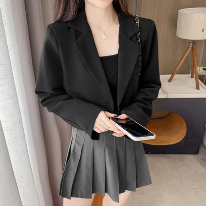 Cropped Blazers for Women 2025 New Korean Fashion Long Sleeve Button Up Suit Jacket Woman Elegant All Match Office Blazer Female