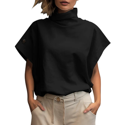 Women Fashion OL Work Shirt 2025 ZANZEA Summer Elegant Turtleneck Short Sleeve Blouse Casual Loose Office Tops Party Blusas