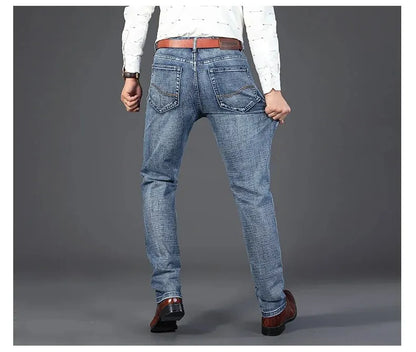 Wthinlee New Business Men's Jeans Casual Straight Stretch Fashion Classic Blue Black Work Denim Trousers Male Brand Clothing