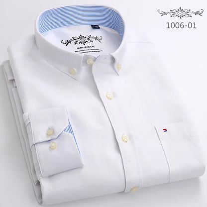 New in shirt Cotton long-sleeve shirts for men slim fit formal plain tops single pocket solid color office tops fashion clothes