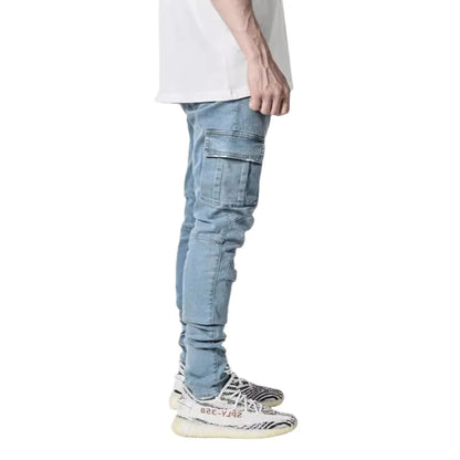 Men Casual Denim Pants Elastic Skinny Jeans Multi-Pocket Trousers Slim Fit Black Jeans Soild Cargo Pants Man Clothes Streetwear