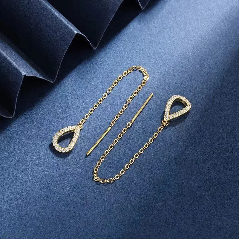 Drop Ear Line Long Hanging Earrings for Women Rose Gold Color Zircon Crystal Piercing Threader Earing Ear Accessories Jewelry