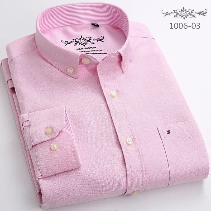 New in shirt Cotton long-sleeve shirts for men slim fit formal plain tops single pocket solid color office tops fashion clothes