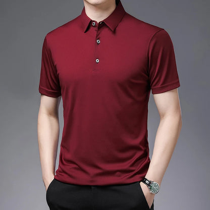 2024 Men's New Solid Color Business Casual POLO Shirt Summer Fashion Casual Short Sleeve Comfortable and Breathable Top