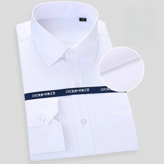 High Quality Cotton Men Dress Long Sleeve Shirt 2025 New Solid Male Plus Size Regular Fit Stripe Business Shirt White Blue