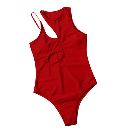 One Piece Swimwear Women One Shoulder Push Up Hollow Out Swimsuits Solid Bathing Suits Beachwear