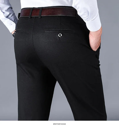 2024 New 98% Cotton Casual Pants Men's Clothing Classic Straight Loose High Waist Elastic Trousers Male Brand Clothes