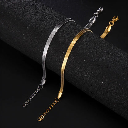 Kkjoy Simple Stainless Steel Gold Color Blade Chain Anklets For Women Snake Bone Leg Chains Beach Jewelry Party Gift Wholesale