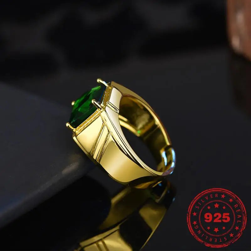 HOYON four-claw emerald domineering 14K gold color men's ring fashion square diamond emerald style ring for gift