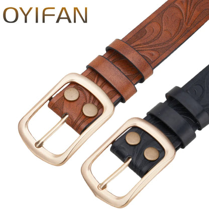 Western Cowboy PU Leather Belt - Men Waist Strap Bull Decoration Floral Engraved for Jeans