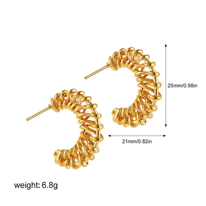 Geometric Stainless Steel Gold Sliver Color Bilayer Stud Earring for Women Irregular Metal Texture Fashion Jewelry Gift