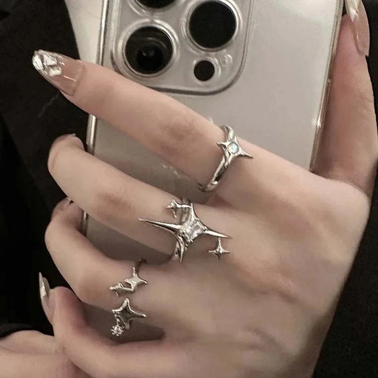 Vintage Irregular Cross Star Open Ring for Women Men Punk Gothic Sliver Color Adjustable Couple Rings  Jewelry Gift