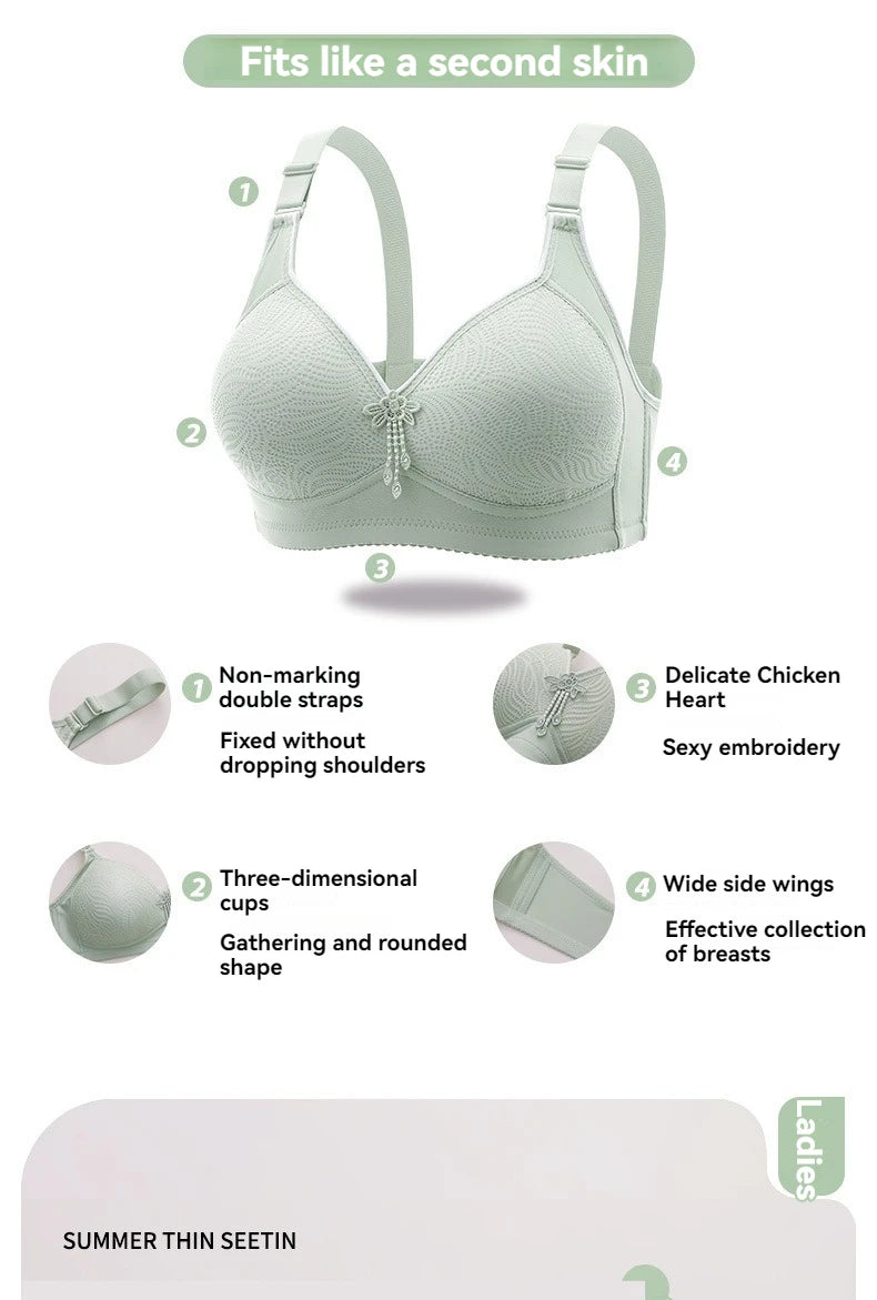 Sexy Lace Flower Surface Women Bra Four Rows Of Three Buttons No Steel Ring Large Size Underwear Skin-Friendly And Soft Lingerie