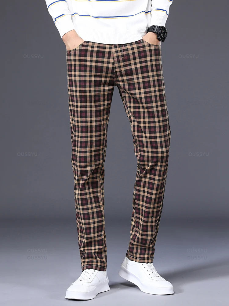 High Quality Brand Clothing Classics Plaid Casual Pants Men 98%Cotton Retro Business Banquet Check Trousers Male Plus Size 40 42