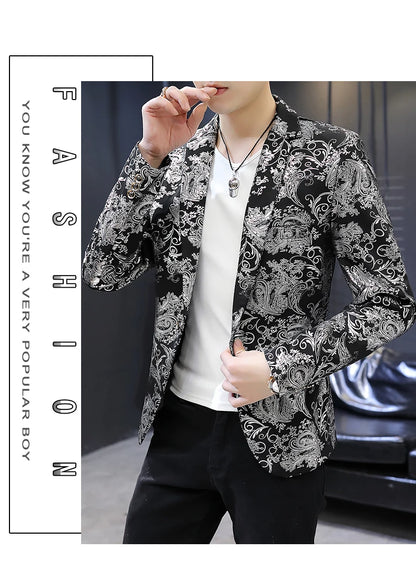 2025 New Men's Blazer Fashion Casual Boutique Business Bronzing Design Evening Dress Suit / Male Slim Fit Blazers Jacket Coat