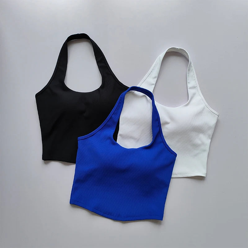 One Piece Cup 2023 Summer New Sports Bra Women's Shockproof Running Gathering Bra Hanging Neck Back Fitness Tank Top