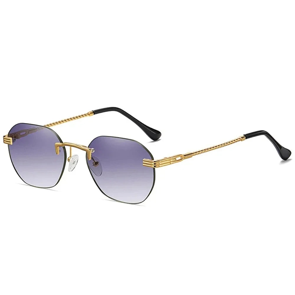 Brown Frameless Gold Metal Ladies Sunglasses Rimless Gradient Lens Blue Fashion Sun Glasses For Men UV400 Summer 2025