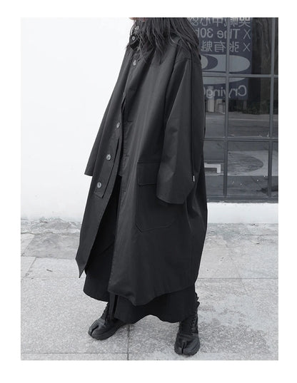 Lautaro Spring Autumn Long Oversized Black Trench Coat with Hood  Dark Academia Aesthetic Luxury Designer Clothes for Women 2022