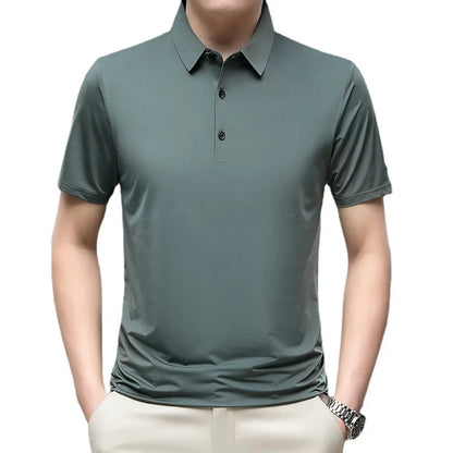 2023 Summer New Fashion Men's Solid Color Short-sleeved T-shirt Ice Silk Breathable Men's Business Casual Polo Shirt