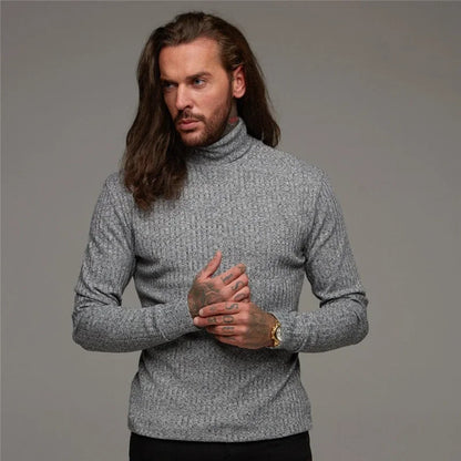 Autumn Winter Fashion Turtleneck Mens Thin Sweaters Casual Roll Neck Solid Warm Slim Fit Sweaters Men Turtleneck Pullover Male