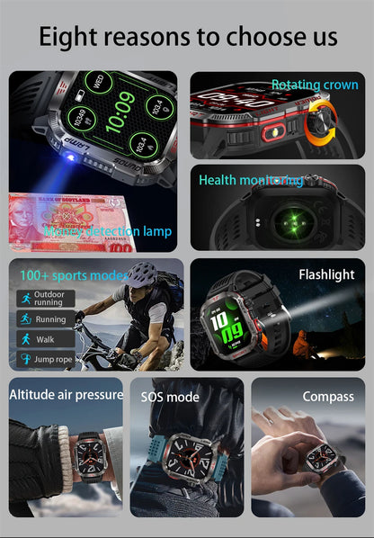 New For Huawei Xiaomi Military GPS Smart Watch Men Flashlight Compass Waterproof Outdoor Sport Tracker Bluetooth Call Smartwatch