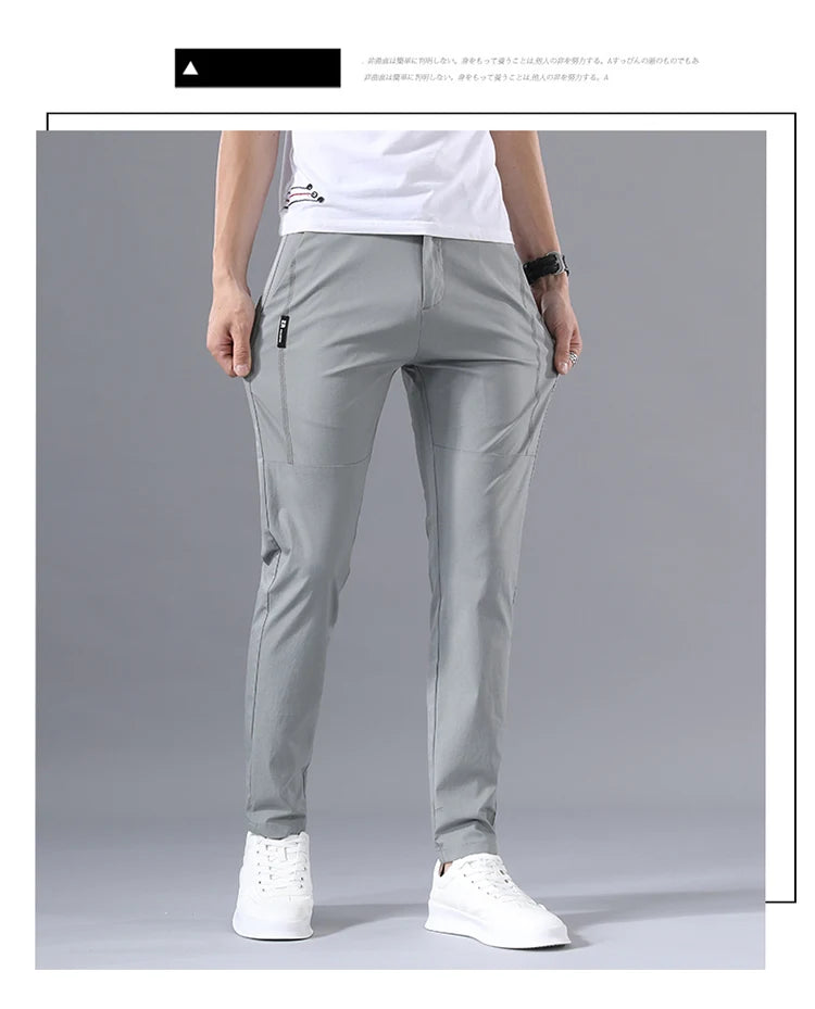 2025 Men's Casual Pants Slim Fit Stretch Classic Chino Trouser Male Stretch Elastic Korean Summer Dress Ice Light Thin Business