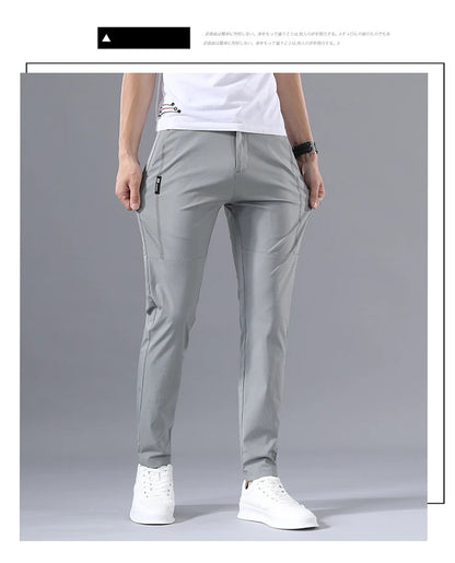 2025 Men's Casual Pants Slim Fit Stretch Classic Chino Trouser Male Stretch Elastic Korean Summer Dress Ice Light Thin Business