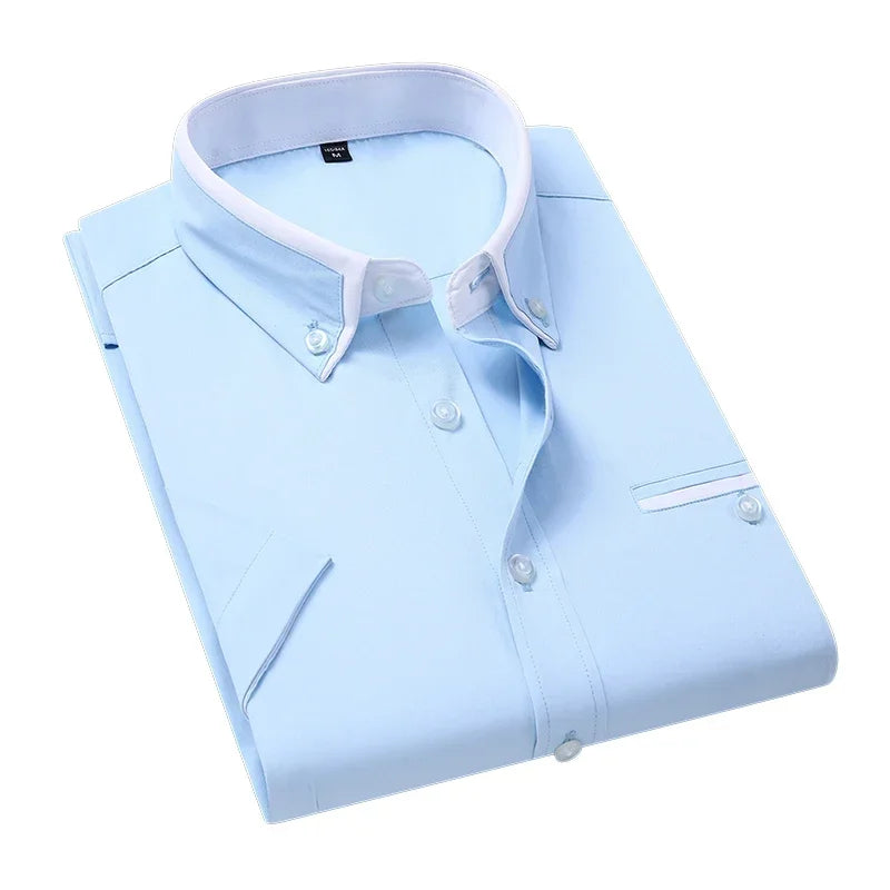 TFETTER Summer Business Shirt Men Short Sleeves Button Up Shirt Turn-down Collar Casual Shirts Mens Clothing Plus Size 5XL