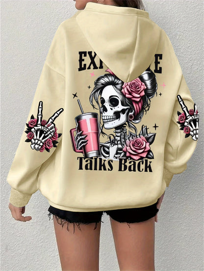 Expensive Talks Back Funny Print Women Hoody Harajuku Loose Clothes Fleece Warm Comfortable Hoodie Vintage Autumn Crewneck Top