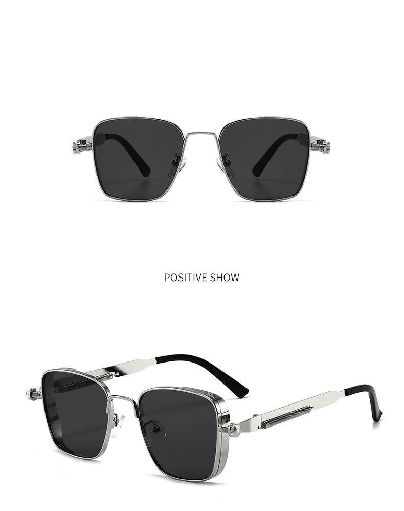 New European and American retro box edging steam punk men's sunglasses with personalized metal springs, Indian sunglasses