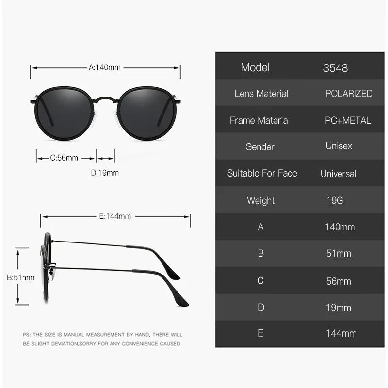 2024 Round Polarization Sunglasses Men Polarization Sun Glasses Women Metal Frame Black Lens Eyewear Driving Goggles UV400